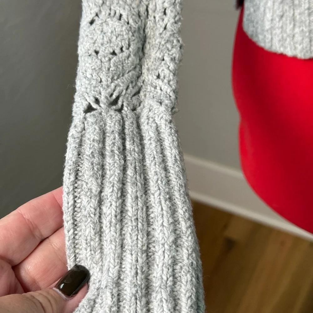 American Eagle Gray Crochet Mock Neck Open Knit Sweater Size S